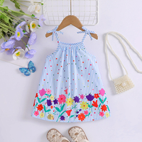 Robe d'été décontractée pour bébé fille, robe à bretelles rayée bleue et blanche, jupe à motifs de fleurs colorées et d'abeilles