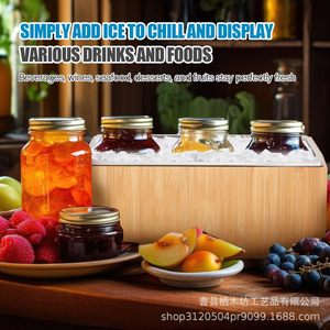 Wooden Ice <b>Bucket</b> Rectangle Detachable Tray Party Beverage Cooler Outdoor Use - Product Image 3