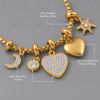 Bracelet à breloque cœur en zircon 'Aura Heart' JinSpark, acier inoxydable 316L de qualité médicale, plaqué or 18 carats PVD, bijoux minimalistes, cadeau