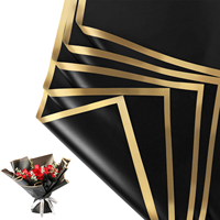 Papier d'Emballage Floral Imperméable Noir de Luxe, Bord Doré, Papier Cadeau pour Bouquets Colorés, Fournitures pour Fleuristes