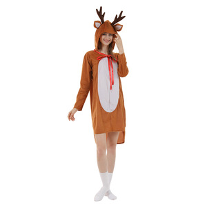 Disfraz navideño de reno para mujer, traje de fiesta para adultos con capucha y astas, vestido de fibra de poliéster - Product Image 2