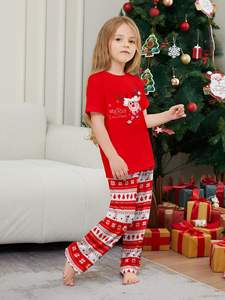 Nouvel an transfrontalier fauve imprimé <span class=keywords><strong>pyjama</strong></span> à manches courtes ensemble rouge noël pour Parents enfants bébé garçons filles vêtements léopard ODM - Product Image 5
