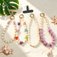 Manik-manik Bunga Lei Hawaii dari Resin Gading Berukir Pikake, Untaian Manik-manik untuk Tali Tas dan Gantungan Kunci, Dilengkapi dengan Patch Baja Tahan Karat