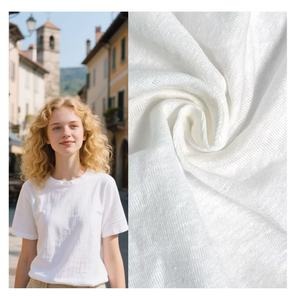 Camisetas de Punto Jersey Ligeras de 180 g/m², Elásticas en 4 Direcciones, 95% <span class=keywords><strong>Lino</strong></span>, 5% Elastano, Teñido Liso, Antibacterianas, de Secado Rápido - Product Image 1