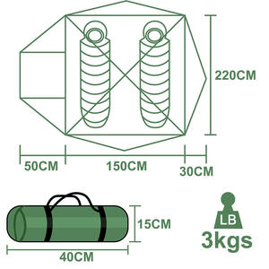 Tente de randonnée ultralégère pour 2 personnes, tente de camping 3 saisons, légère et imperméable, tente de grande taille facile à installer, équipement de camping - Product Image 3