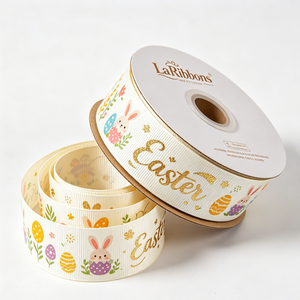 Customized Print Gold Foil Easter Gift Wrapping Craft Grosgrain <b>Ribbon</b> for Bows Decoration <b>Ribbon</b> 50 Yard Rol - Product Image 3