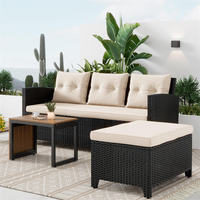 Canapé d'angle en rotin PE en forme de L pour patio, ensemble de canapés de conversation avec table basse pour terrasse et balcon