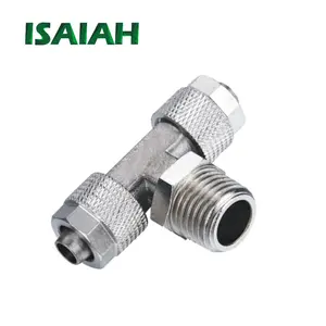 From Ningbo Manufacturer Factories Tee Branch Knurling Hexagon Nut Thread of Pneumatic Connector Brass Air Fittings