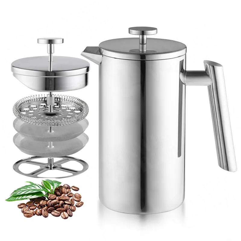 Double Walls French Press Coffee Plunger LFGB Stainless Steel French Press Termos Gift Set