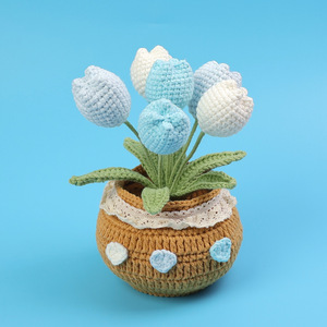 Acabado a ganchillo Tulipán en maceta Adornos para el hogar <span class=keywords><strong>Punto</strong></span> <span class=keywords><strong>de</strong></span> lana Rosa Flores artificiales Bonsái <span class=keywords><strong>de</strong></span> escritorio - Product Image 3