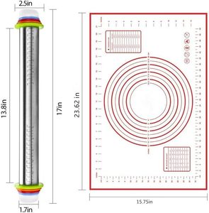 Kit Combo de Rolo de Massa Antiaderente Ajustável e Tapete de Confeitaria com Anéis de Espessura para Fondant, Pizza, Torta, Massa, Biscoitos (Vermelho) - Product Image 4