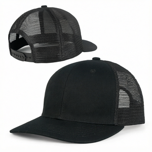Gorra Trucker Negra de Malla, 6 Paneles, Ajustable con Cierre a Presión, Unisex, Casual, Transpirable, Color Sólido, para Primavera/Verano - Product Image 1