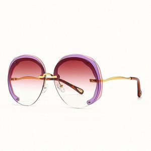 Custom Logo 2021 Fashion Luxury Women Rimless <b>Sunglasses</b> Oversized Round <b>Sunglasses</b> - Product Image 1