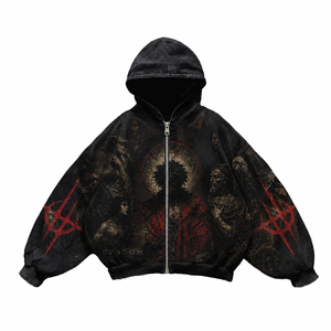 Sudadera con capucha corta OEM con cremallera, diseño streetwear, tejido French Terry, corte holgado, lavado vintage, gráfico, logotipo personalizado de alta calidad, para hombre. - Product Image 1