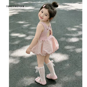 Tongxingyuan Girls Backless Polka Dot Dress Breathable Summer Tulip Skirt For Little Girls - Product Image 1
