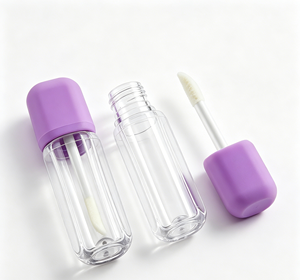 Envase Cosmético Transparente para Brillo Labial con Tapa Morada Mate y Franja Vertical, Tubo Vacío para Aceite Labial - Product Image 1