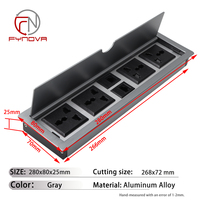 Enchufe de Sobremesa Empotrado de Aleación de Aluminio con 4 Tomas Universales y 2 Puertos RJ45, Tapa Abatible y Acabado Cepillado para Escritorio de Oficina y Sala de Conferencias (Estándar EE. UU.)