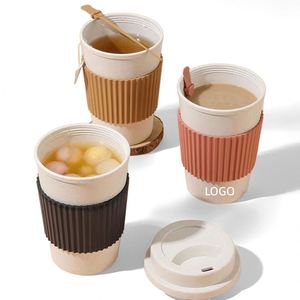 <b>Reusable</b> 12oz Food Grade PP Coffee <b>Cup</b> with Silicone Cover Wheat Material Degradable PLA Custom Size Mug for Gift - Product Image 1