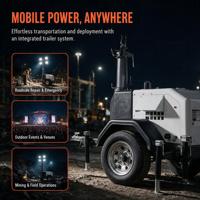 Tour d'éclairage mobile extérieure à LED diesel avec alimentation solaire et électrique DC, indice de protection IP66, tour d'éclairage mobile blanche avec générateur