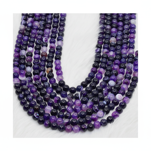 Proveedor al por mayor Anshul Impex, modelo RB-BAPU-6, cuentas de ágata pulida brillante con franjas de piedra, color púrpura, 6 mm, hebras de cuentas de piedras preciosas - Product Image 1