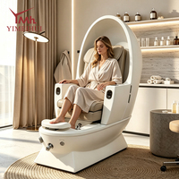 Fauteuil de pédicure de luxe entièrement fermé avec bassin intégré en forme d'œuf, équipement de salon de manucure à remous