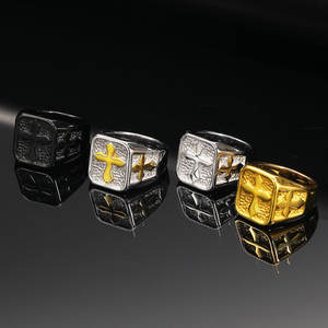 Anillos Hiphop Resistentes al Deslustre e Impermeables, de Buena Calidad, Chapados en Oro PVD de 14k y 18k, Anillo Grueso con Cruz de Acero Inoxidable 316L para Hombre - Product Image 2