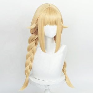 Parrucca Cosplay Sintetica Resistente al Calore da 65 cm, Bionda, Stile Ya Boy Kongming Anime Tsukimi Eiko, con Due Trecce, Vendita all'Ingrosso - Product Image 4