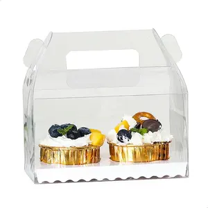 Caja de embalaje de plástico transparente con divisor y mango para pastelería, magdalenas, pasteles, mascotas, plegable, transparente