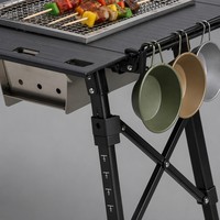 Table de barbecue pliante pour le camping, station de cuisson portable en plein air, réglable sur 7 niveaux, grille en métal, plateau à charbon de bois