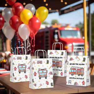 Sacs cadeaux sur le thème des camions de pompiers avec poignées, sacs de rangement pour friandises et cadeaux de pompier, adaptés aux fêtes d'anniversaire - Product Image 6