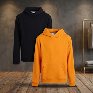 Children's 100% Cotton <b>Fleece</b> Hooded Sweatshirt Casual Winter Wear <b>Orange</b> Black Regular Sleeve Unlined Plain Dyed - Product Image 3