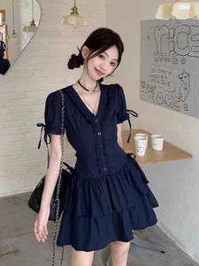 Nuovo stile coreano abito a maniche corte per ragazze che indossano gonne Casual dimagranti estive in tinta unita - Product Image 3