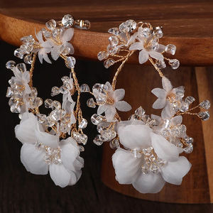 Neues Design Handgemachte Braut Kristall Schmuck Zubehör Hochzeit Chiffon Blume Creolen Frauen - Product Image 5