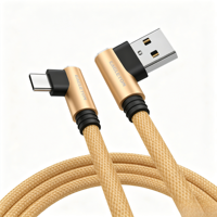 Kabel Data USB-A ke USB-C 90 Derajat Sudut Kanan dengan Jalinan Nilon, Kustomisasi OEM untuk Ponsel dan Tablet