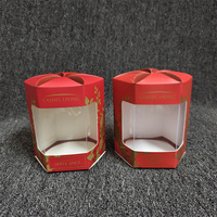 Boîte cadeau de luxe pliable avec couvercle fleuri, boîte en papier hexagonale pour bougie parfumée avec fenêtre transparente