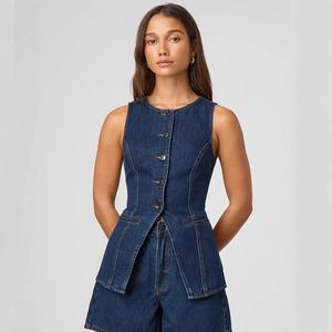 2025 avrupa amerikan Vintage stil kolsuz yüksek bel gevşek Denim şort kadın Denim Suit - Product Image 6