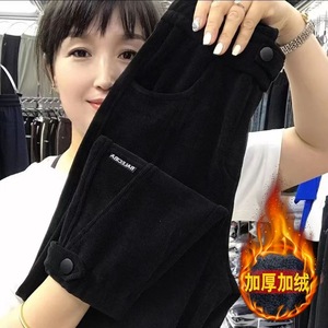 Corduroy <b>Pants</b> Women High Waist Plus Size Thickened Fleece <b>Lined</b> Casual Harem Jogger Autumn Winter Fashion Dark Gray Coffee - Product Image 2