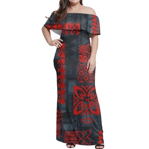 Vestido sexy de diseño tribal polinesio, patrón de isla del Pacífico personalizado, <span class=keywords><strong>talla</strong></span> grande, un hombro, manga corta, Maxi vestido estampado a pedido - Product Image 1