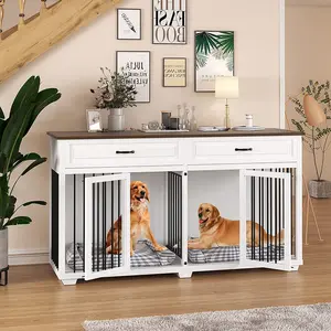 Indoor Home Living Room Bedroom Office Dog Crate Kennel with 2 Drawers Heavy Duty Dog Crates Cage Furniture Dog Crate Furniture