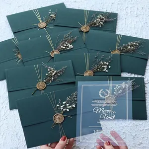 Wholesale Velvet Envelope Acrylic Card Wedding Invitation With Wax Seal Sticker For Set Low Moq Wedding Invitation RSVP Cards