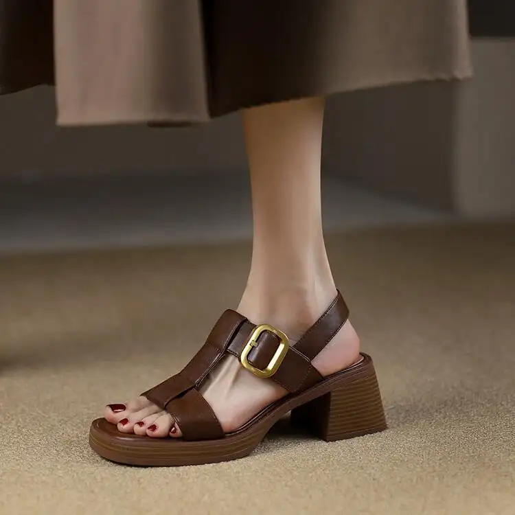 2023 yeni yaz sandales-bao-roma bayanlar tıknaz sandalet peep toe elastik ayakkabı kaymaz büyük boy topuk kadınlar için