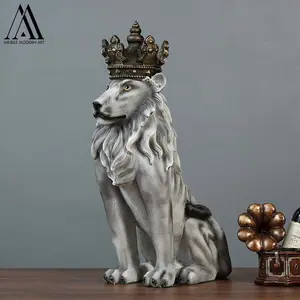 Grande Sculpture de Décoration Extérieure Figurine de Lion en Résine de Fibre de Verre Statue de Lion de Taille Réelle avec Couronne