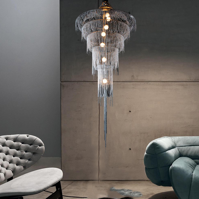 Handmade waterfall led chandelier aluminum chain tassel Black ceiling lamp fixtures(WH-CC-32)
