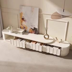 Meuble TV moderne de luxe AJUNION en bois avec plateau en pierre, rangement, <span class=keywords><strong>console</strong></span> TV extensible avec 3 tiroirs - Product Image 2