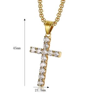 <b>Cross</b> Pendant Necklace Stainless Steel Pave Setting Zircon Inlay Unisex Jewelry Gift - Product Image 5