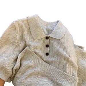 Suéter de Punto para Mujer, Estilo Polo, Color Sólido, Manga Corta, Corte Holgado, Cuello con Botones, Estilo Casual, Color Gris - Product Image 5