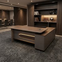 Bureau de direction en forme de L avec rangement, plateau en bois de noyer, bande lumineuse LED, bureau moderne pour manager