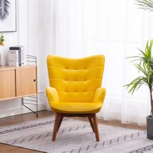 DB Leiria Contemporary Silky Velvet Tufted <b>Accent</b> <b>Chair</b> with Genuine Leather Ottoman <b>Yellow</b> for Home Office - Product Image 5