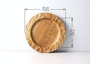 Assiette de service ronde en bois de chêne, bord texturé sculpté à la main, artisanale, écologique, biodégradable, OEM personnalisé, Vietnam, hôtel, restaurant - Product Image 2