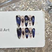 Faux ongles 3D faits main motif fleur diamant, lot de 10 pièces avec pointes longues, formes carrées, amande, stiletto et motifs papillon pour doigts
